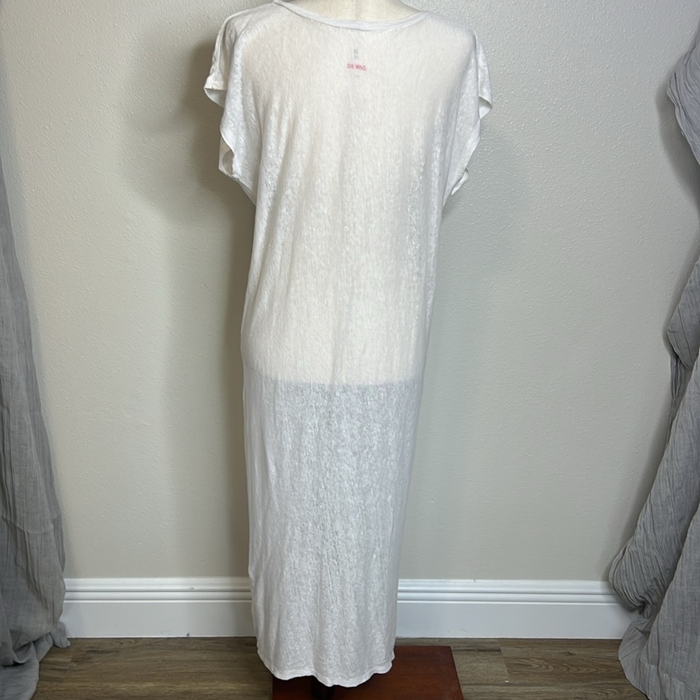 JOHNNY WAS Linen Midi Shirt Dress Cover Up Sheer Embroidery Loose Beach S READ - Picture 5 of 16